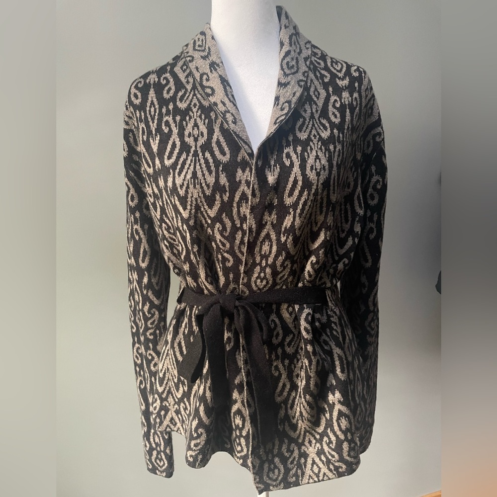 Krimson Klover Black and Cream Belted Open Cardigan